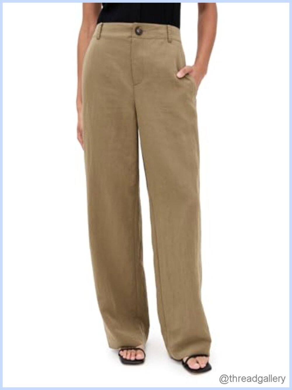 Mid Rise Relaxed Wide Leg Pants Button Closure Fall Solid